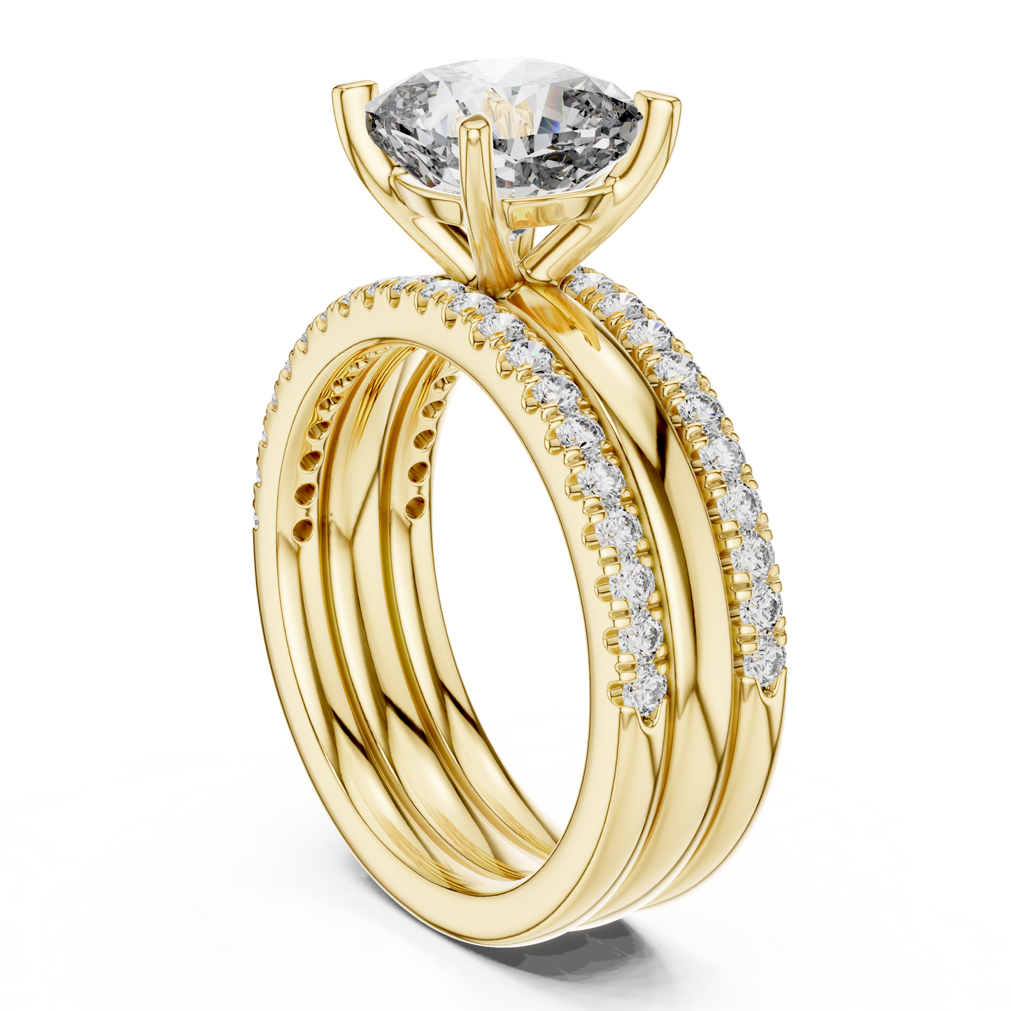 Triple Band Cushion-Cut Lab-Grown Diamond Solitaire Ring | Silver & Gold