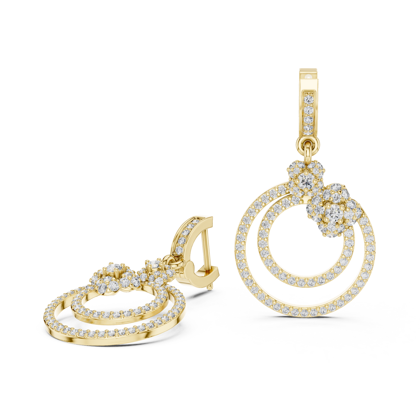 Interlocking Double-Circle Drop Earrings |Germanium Silver 935, 14K & 18K Gold