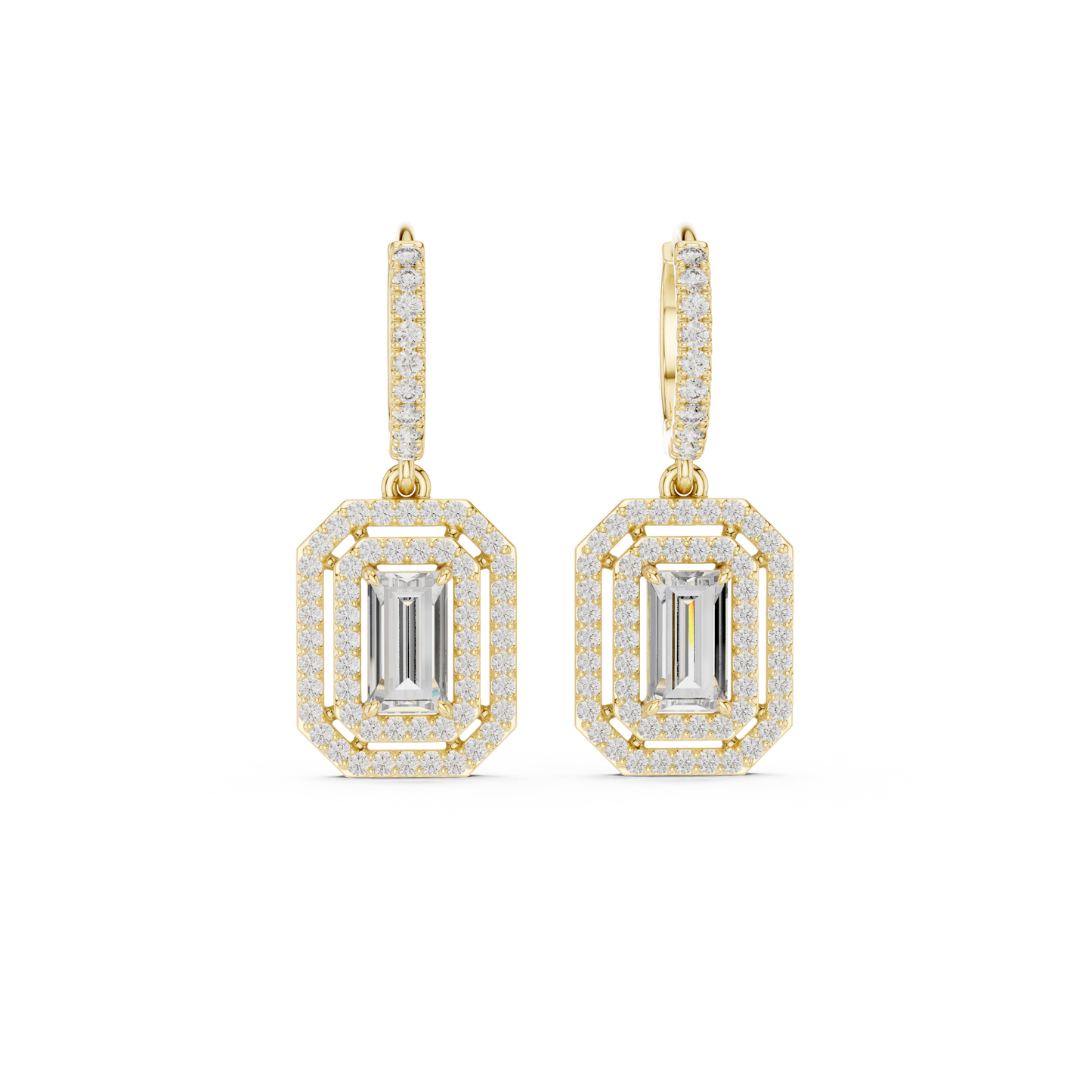 Emerald-Cut Halo Diamond Drop Earrings | Lab-Grown Diamond