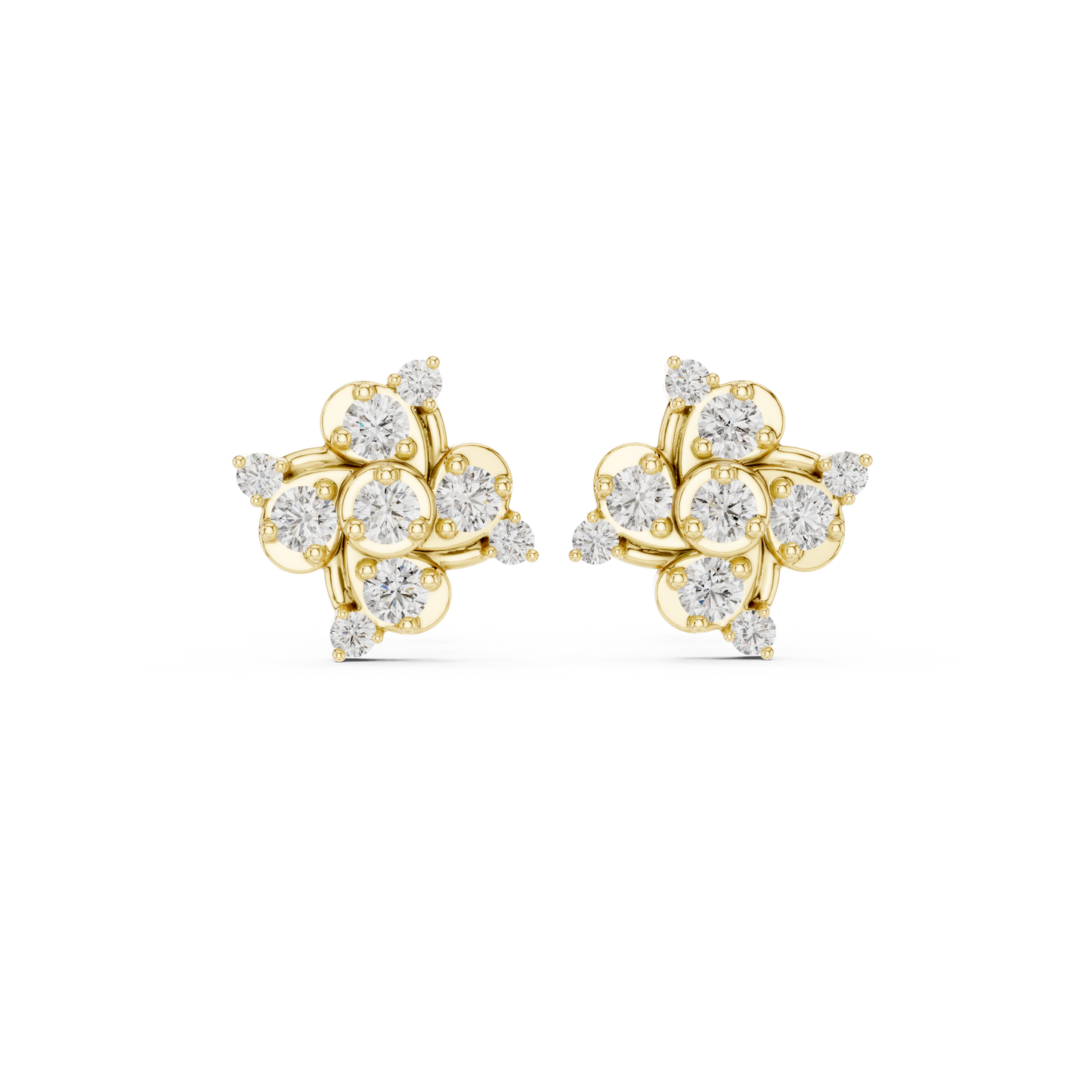 Round Floral Diamond Stud Earrings | Lab-Grown Diamond