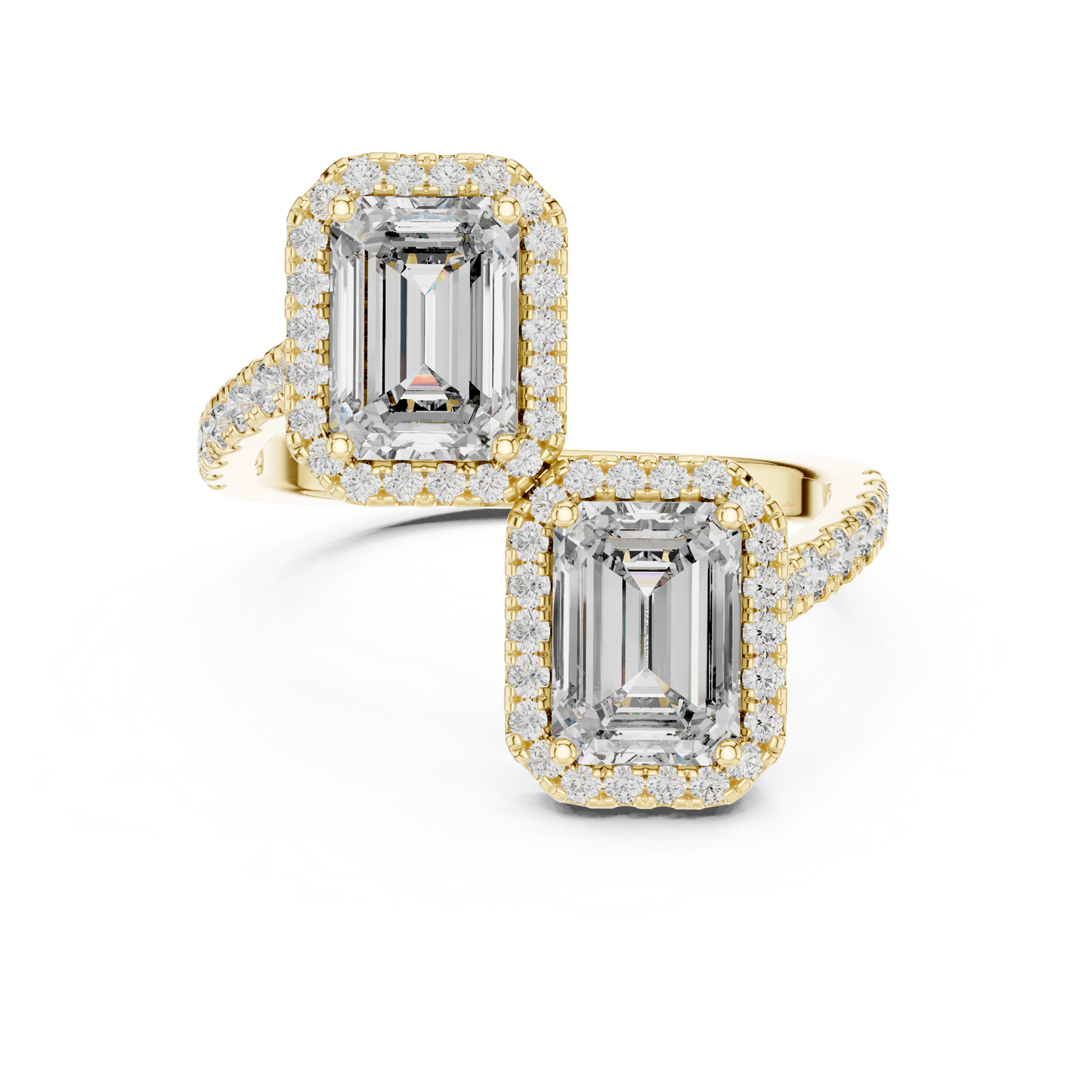 Emerald-Cut Halo Diamond Engagement Ring Pair | Lab-Grown Diamond