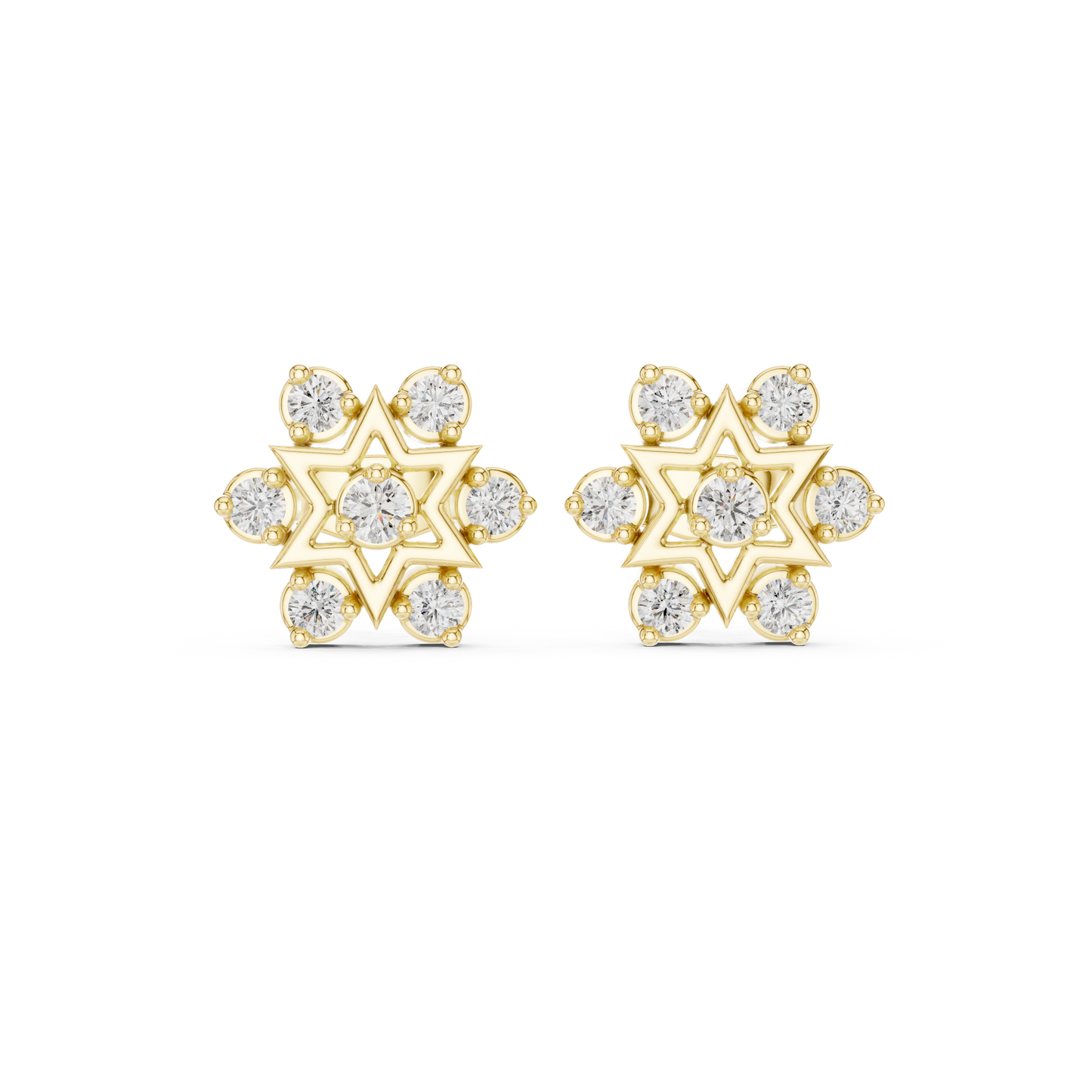 Diamond Cluster Star Stud Earrings | Six-Pointed Star Design