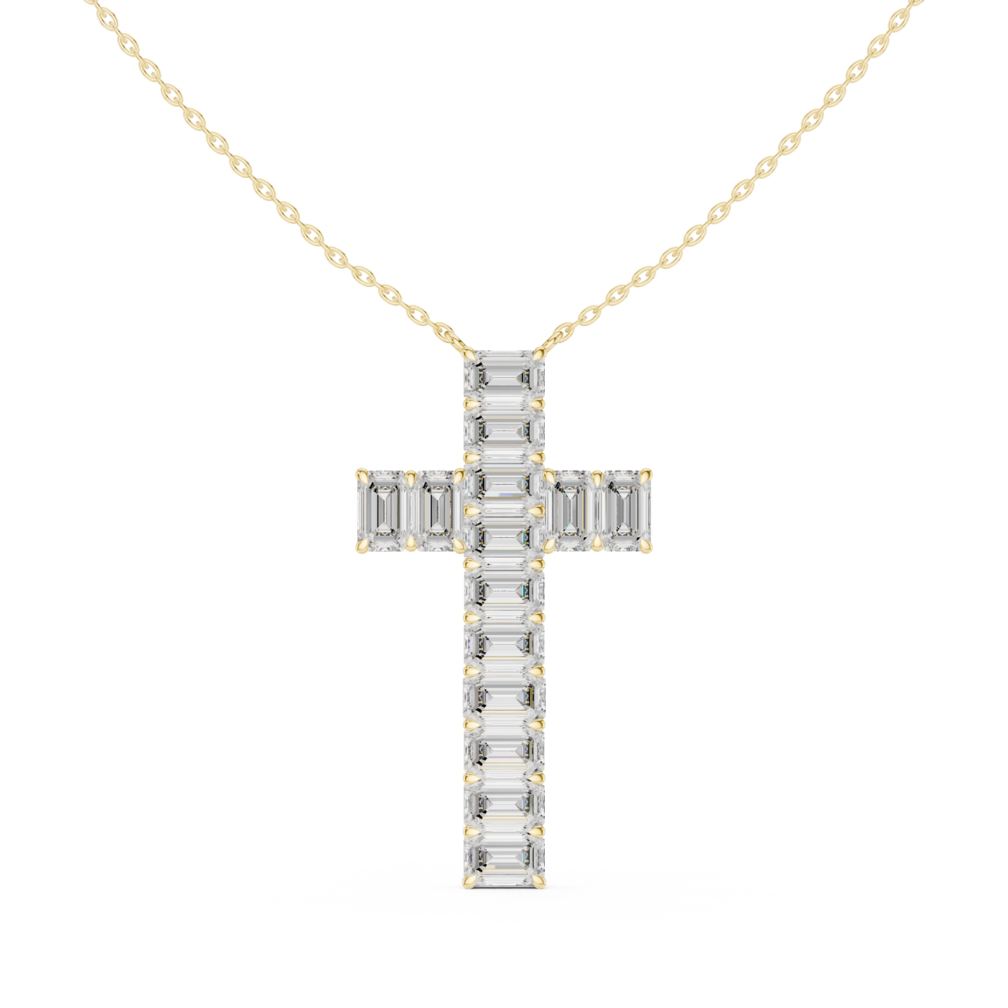 Diamond Cross Pendant Necklace | Baguette / Emerald-Cut Lab-Grown Diamonds