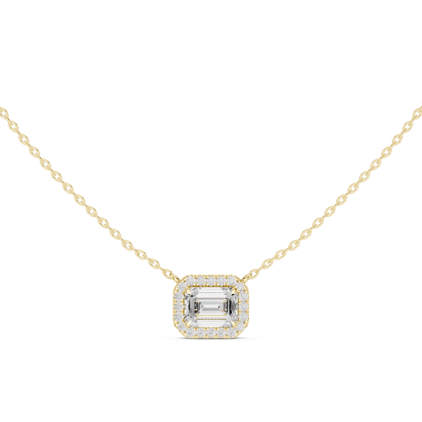 Emerald-Cut Diamond Halo Pendant Necklace | Lab-Grown Diamond