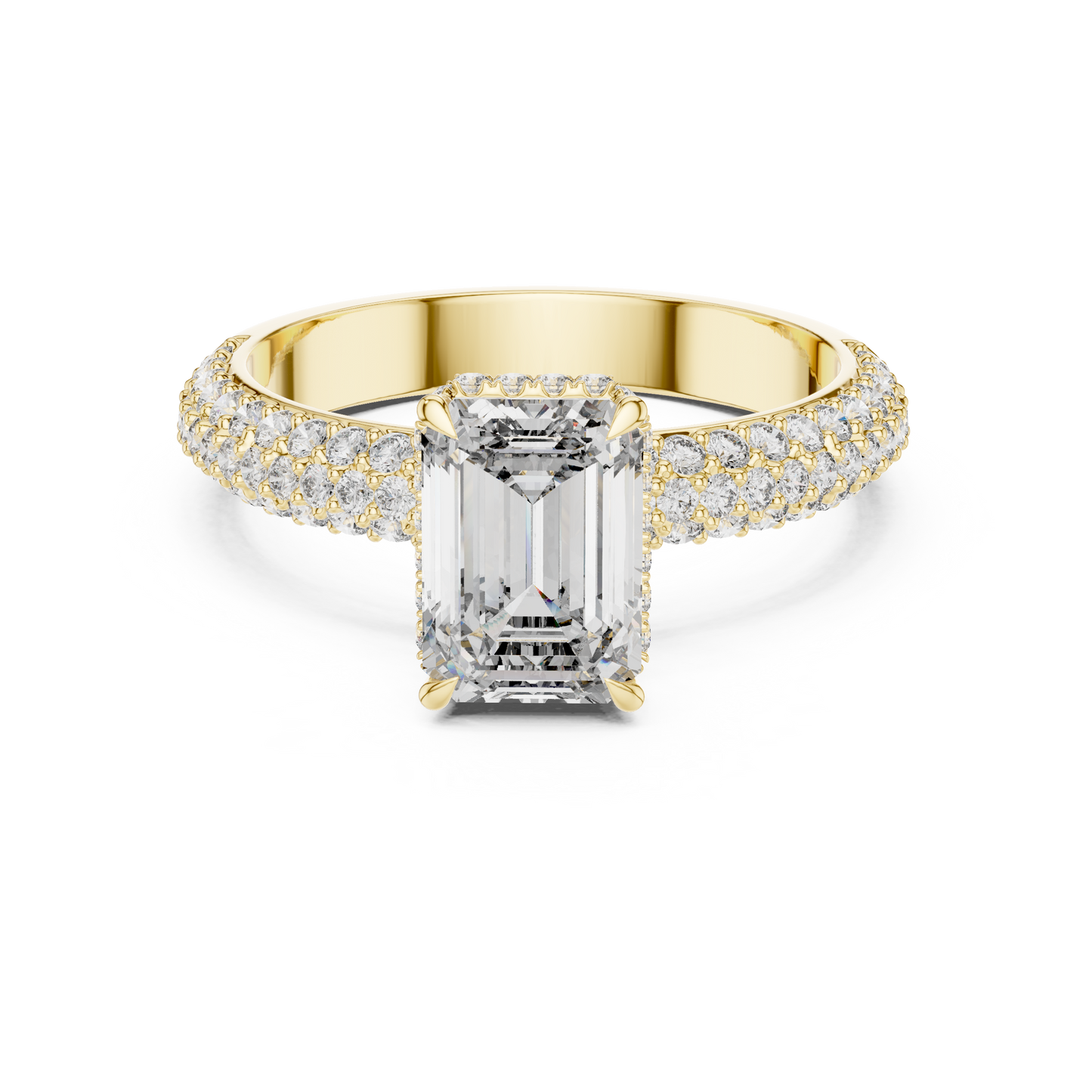 Emerald-Cut Lab-Grown Diamond Engagement Ring with Hidden Halo & Pavé Shank