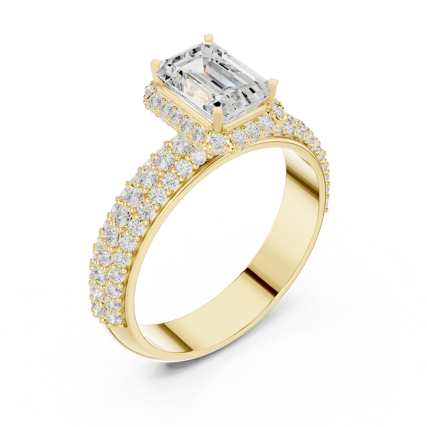 Emerald-Cut Halo Engagement Ring | Lab-Grown Diamond with Pave Band