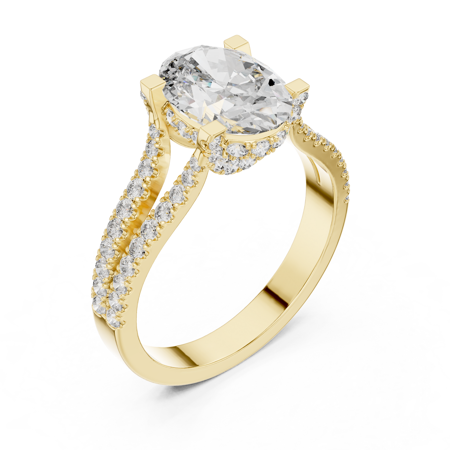 Oval-Cut Diamond Engagement Ring | Pavé Split Shank