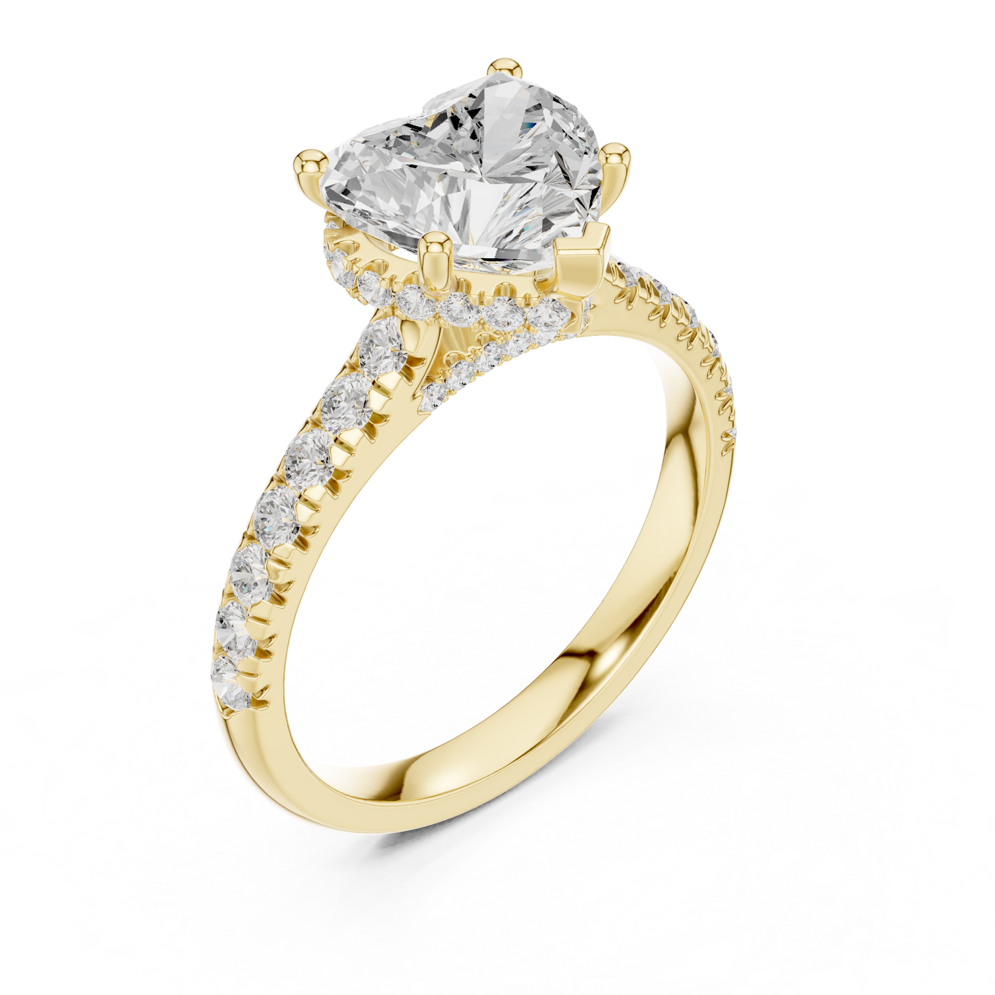 Heart-Shaped Simulated Diamond Halo Engagement Ring | Pavé Accent Stones
