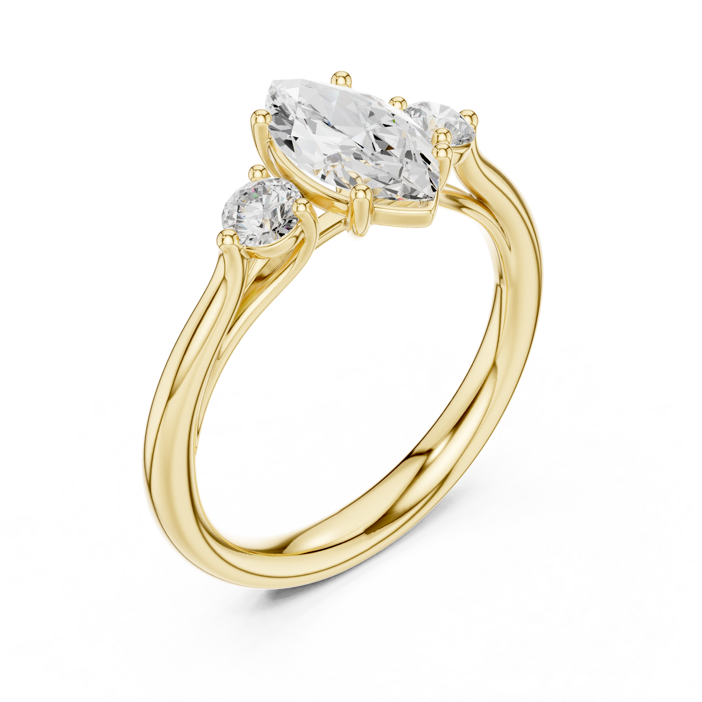 Marquise-Center Three-Stone Diamond Engagement Ring | Side Stone Accents