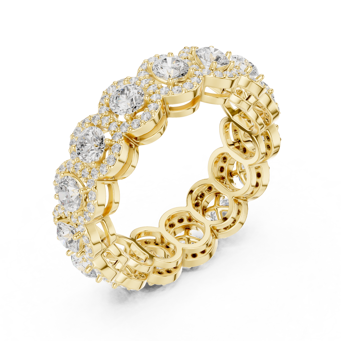 Scalloped Halo Round Diamond Eternity Ring