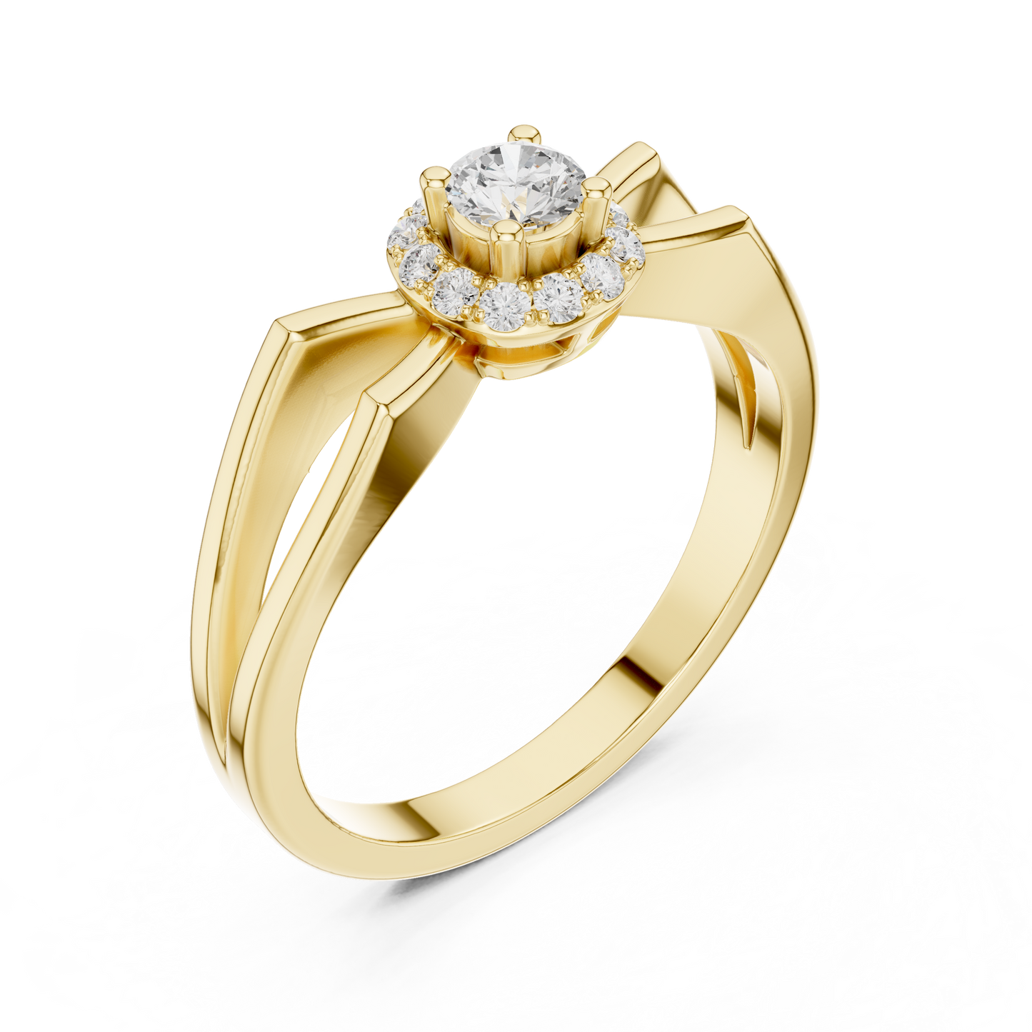 Halo Diamond Engagement Ring | Split-Shank Band