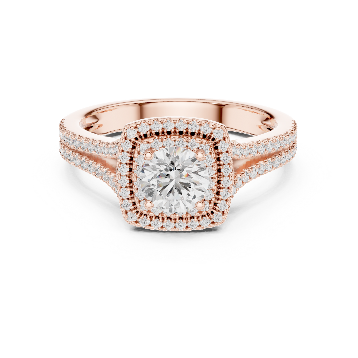 Double Halo Cushion-Cut Diamond Engagement Ring with Split-Shank Band | Lab-Grown Diamond