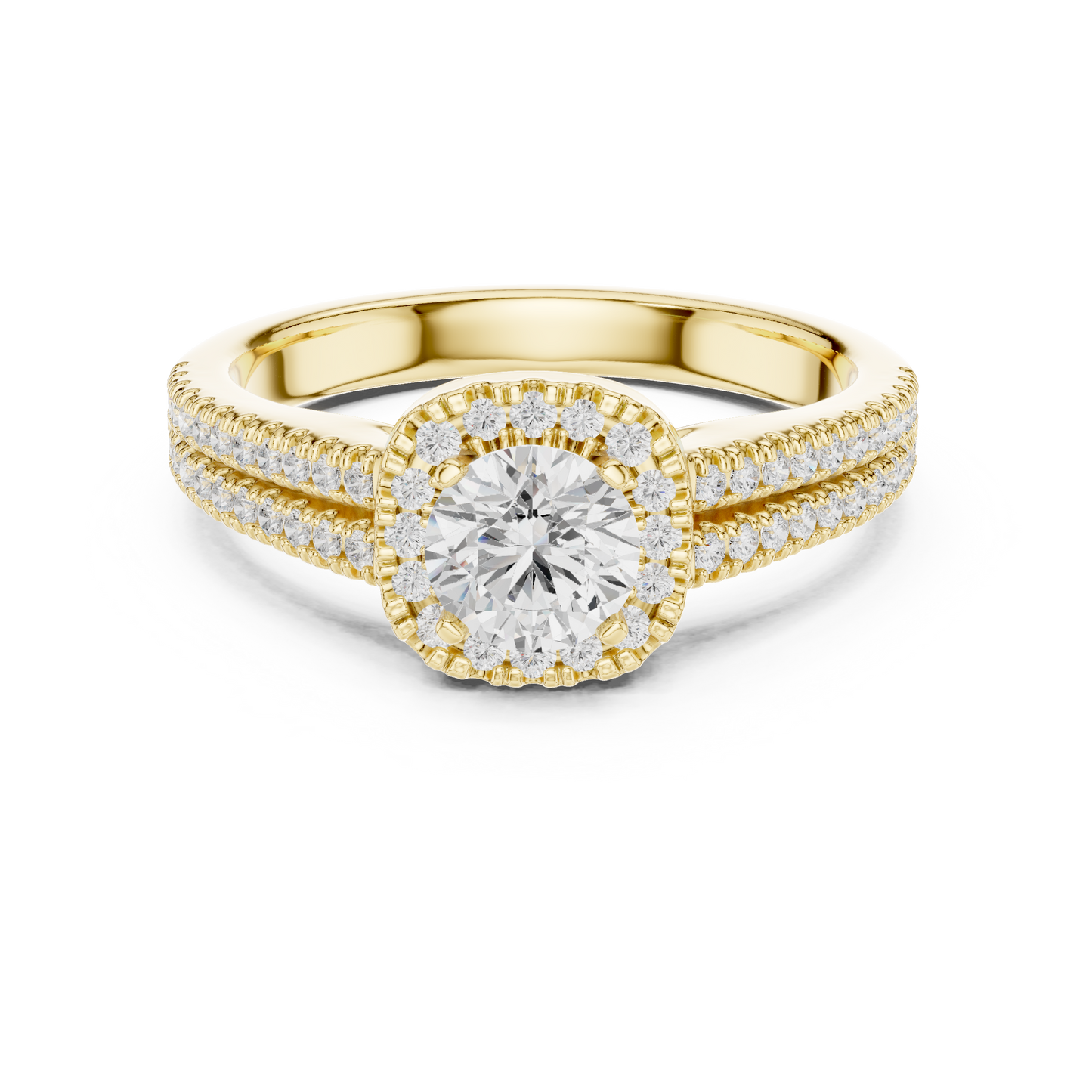 Round Diamond Halo Engagement Ring with Pavé Split-Shank | Lab-Grown Diamond