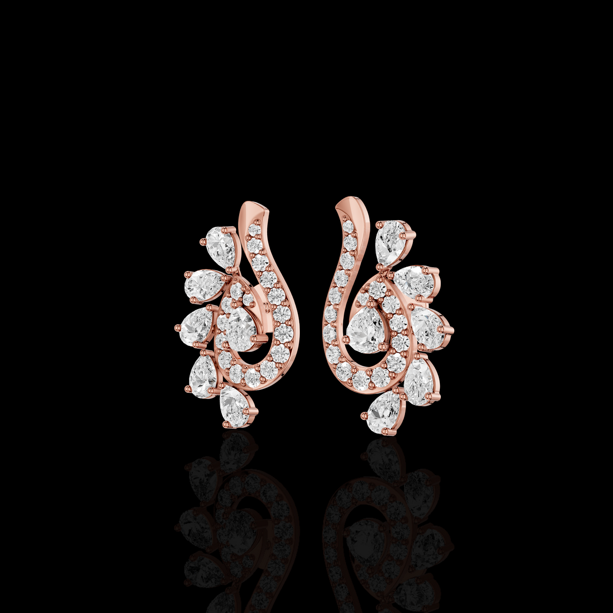 Pear Shape Diamond Drop Earrings, Elegant Swirl Floral Statement Earrings | Matisha Jewels