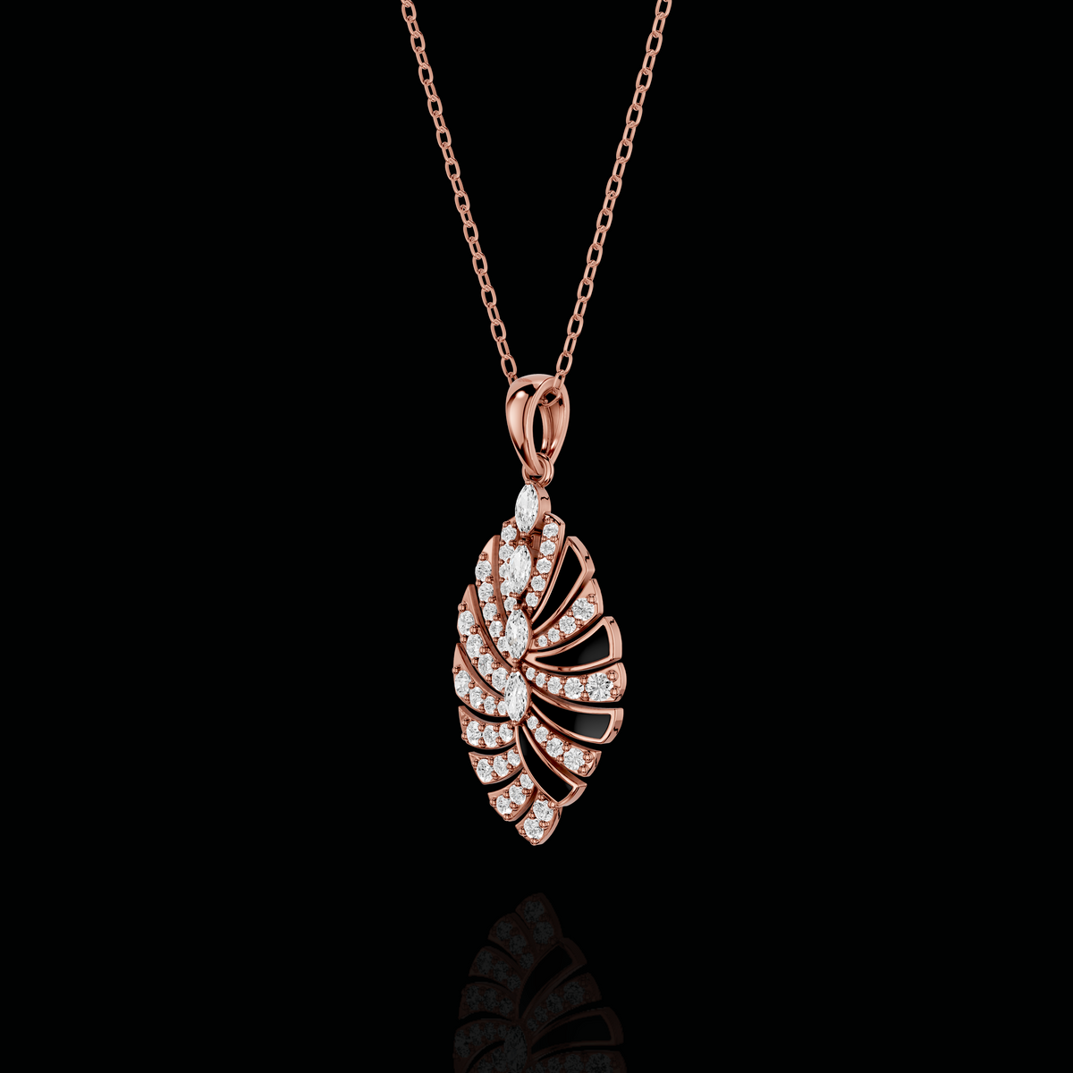 Diamond Leaf Pendant Necklace, Marquise Stone Pendant, Elegant Floral Statement Jewelry