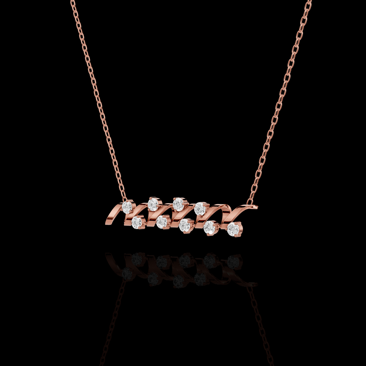 Wave Pendant Necklace, Ribbon Pendant, Round Sparkling Stone Necklace, Modern Elegant Jewelry Gift for Women