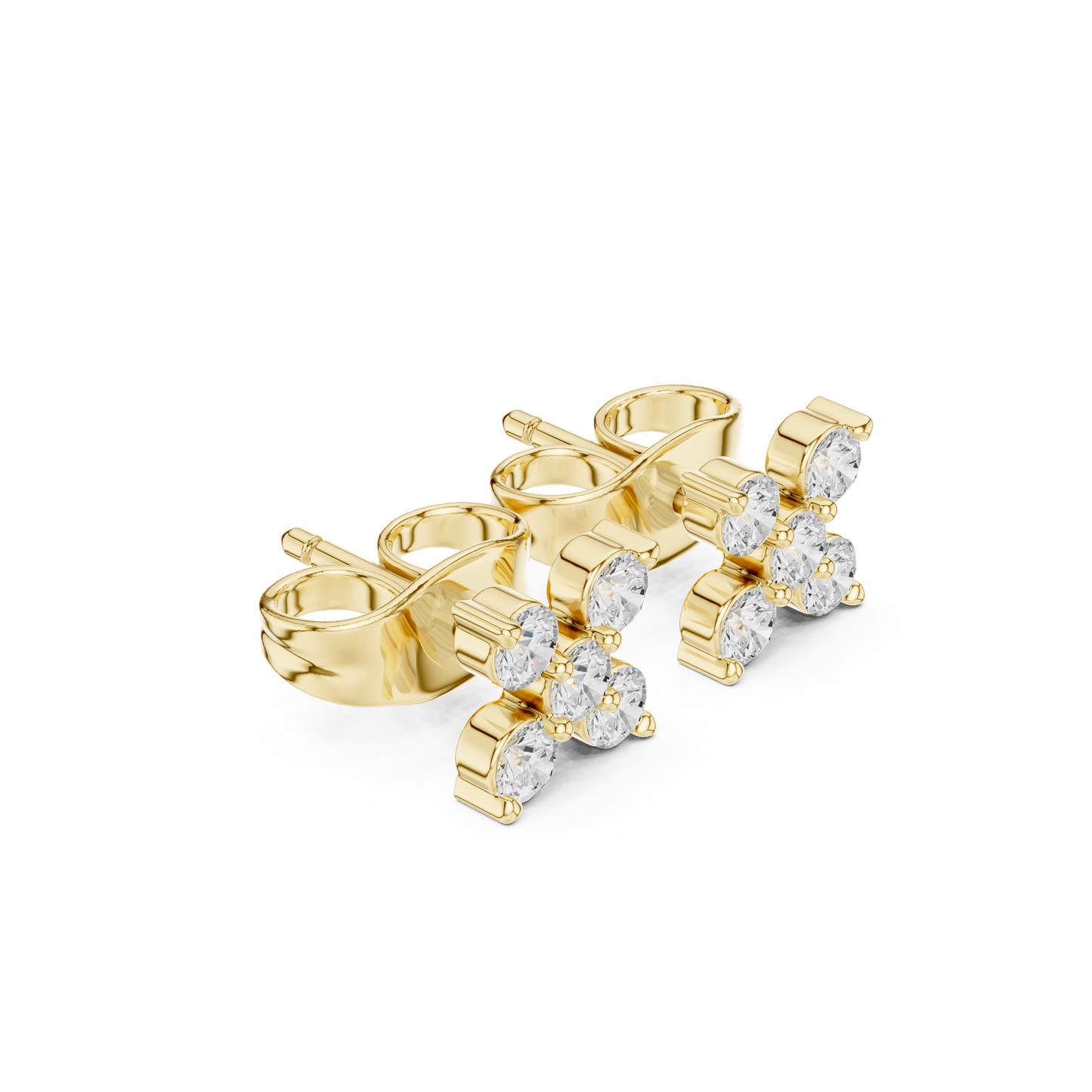 Four Square Sparkled Diamond Stud Earrings | Modern Geometric Brilliance