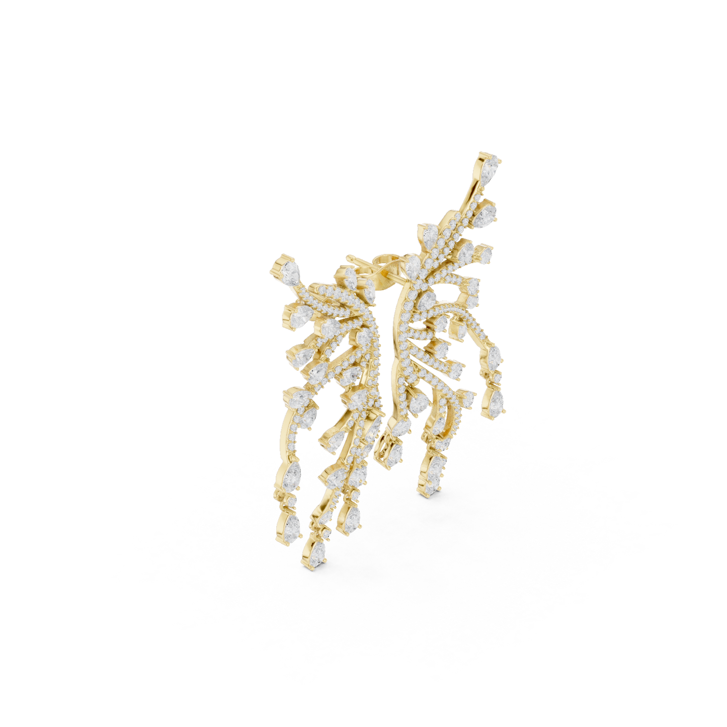 White Diamond Wing-Shaped Ear Climber Earrings | Elegant Statement Design