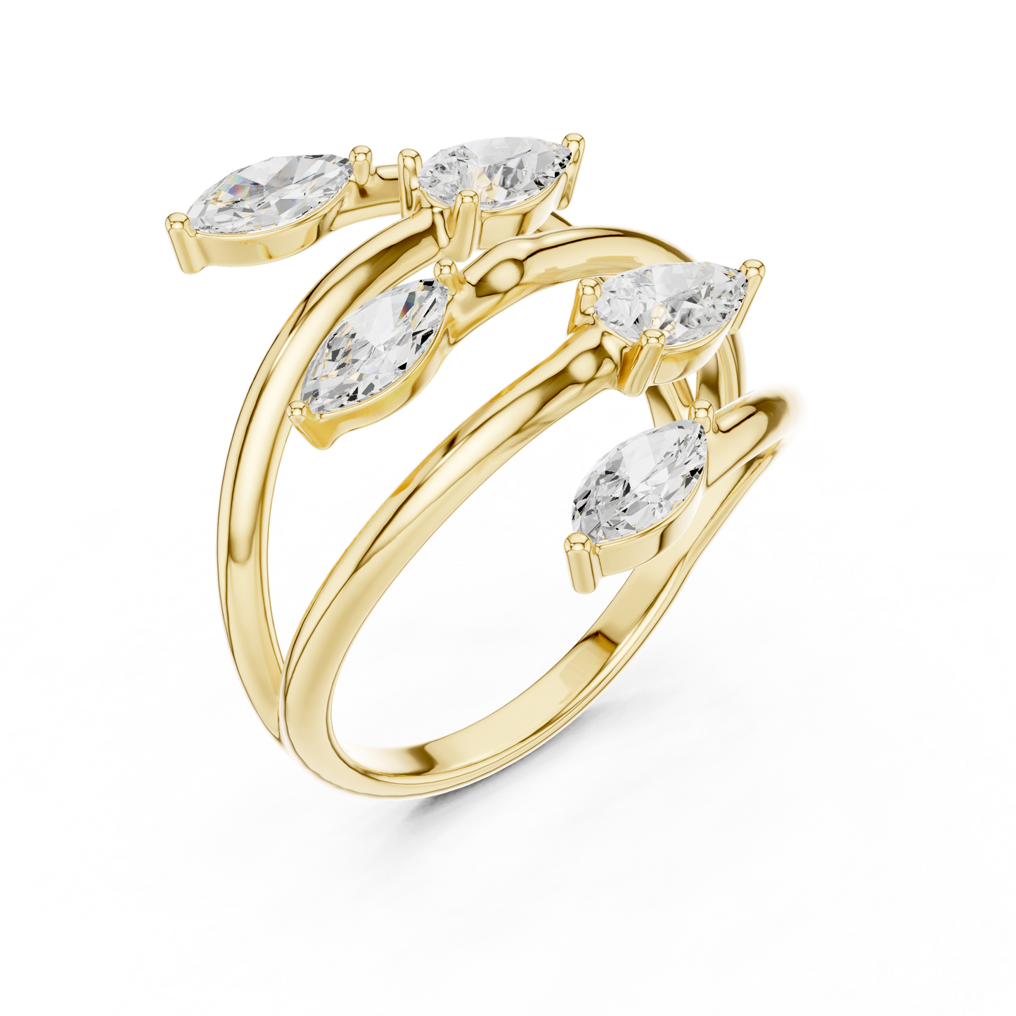 Marquise and Pear Diamond Bypass Ring | Two-Stone Crossover Ring