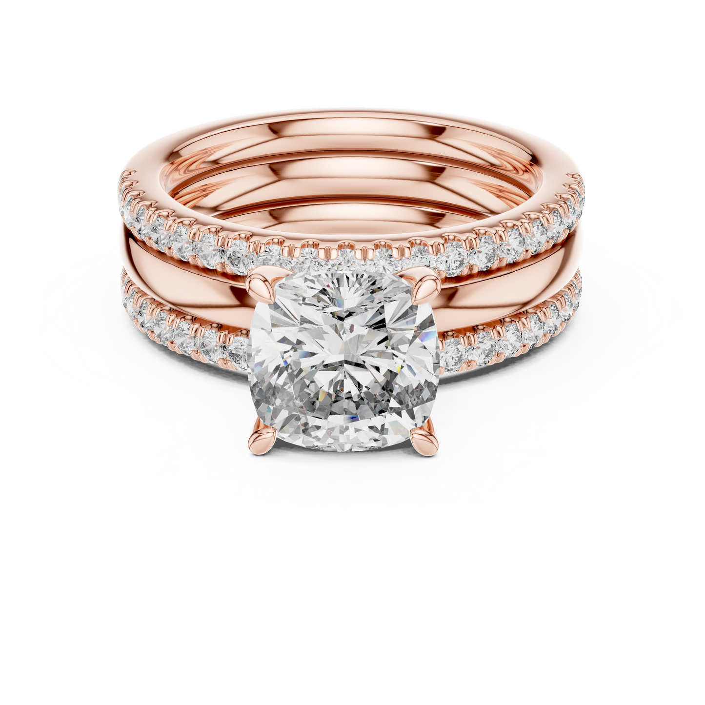 Triple Band Cushion-Cut Lab-Grown Diamond Solitaire Ring | Silver & Gold