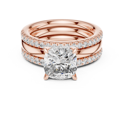 Triple Band Cushion-Cut Lab-Grown Diamond Solitaire Ring | Silver & Gold