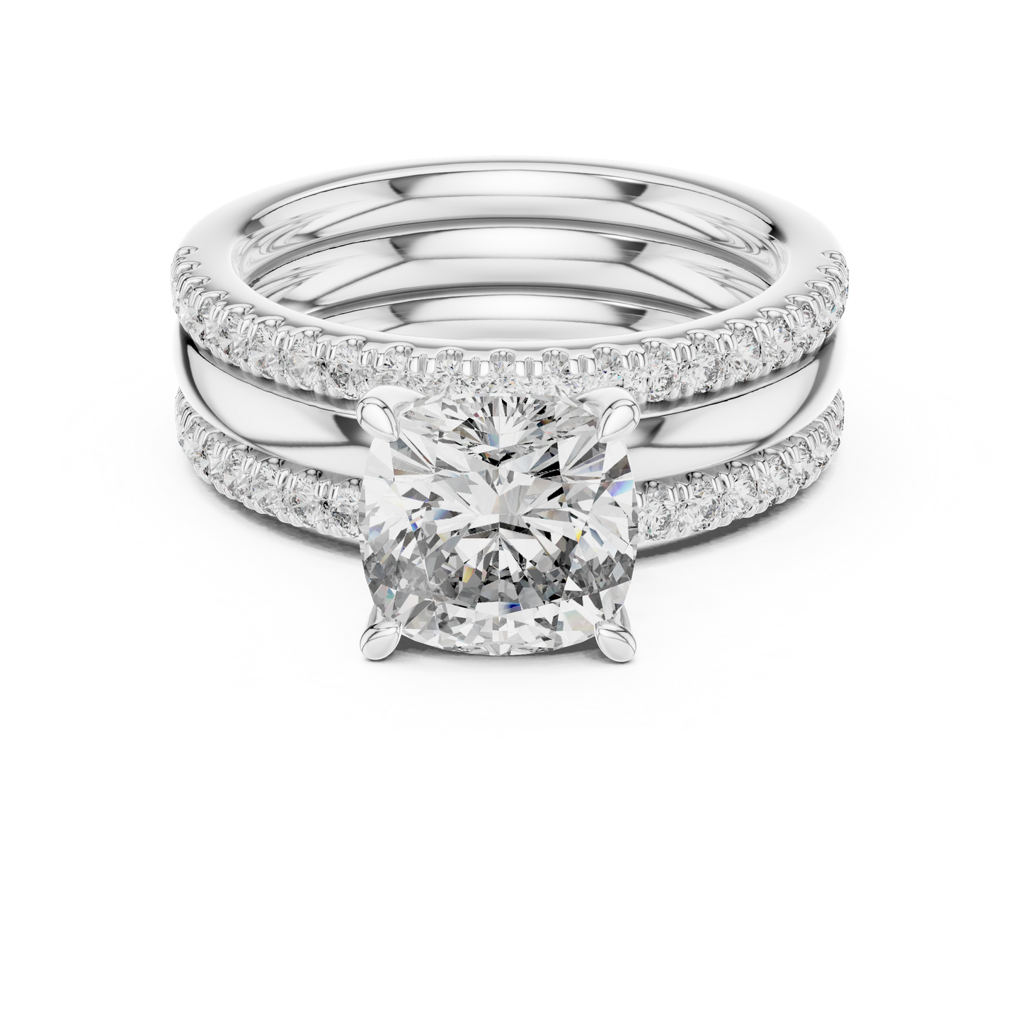 Triple Band Cushion-Cut Lab-Grown Diamond Solitaire Ring | Silver & Gold