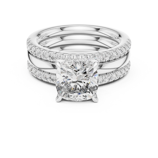 Triple Band Cushion-Cut Lab-Grown Diamond Solitaire Ring | Silver & Gold