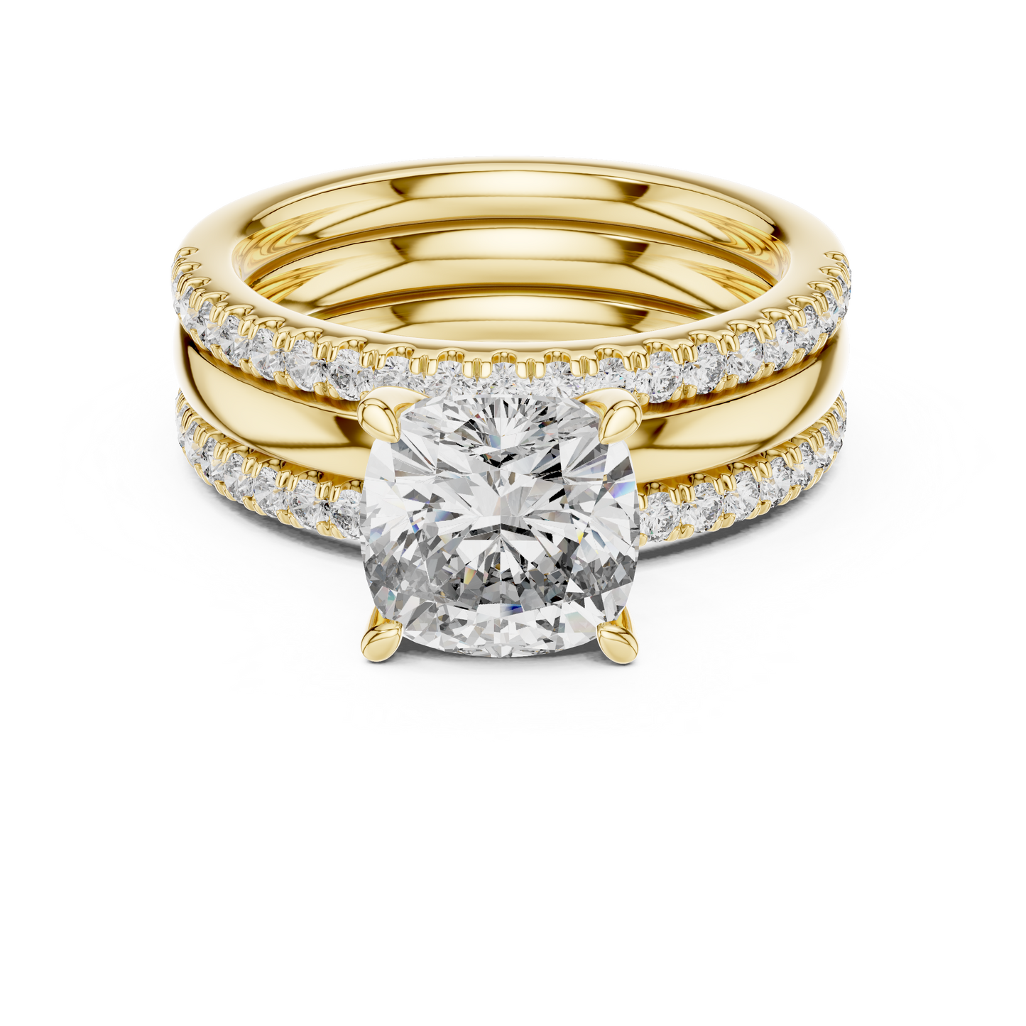 Triple Band Cushion-Cut Lab-Grown Diamond Solitaire Ring | Silver & Gold