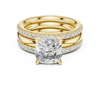 Triple Band Cushion-Cut Lab-Grown Diamond Solitaire Ring | Silver & Gold