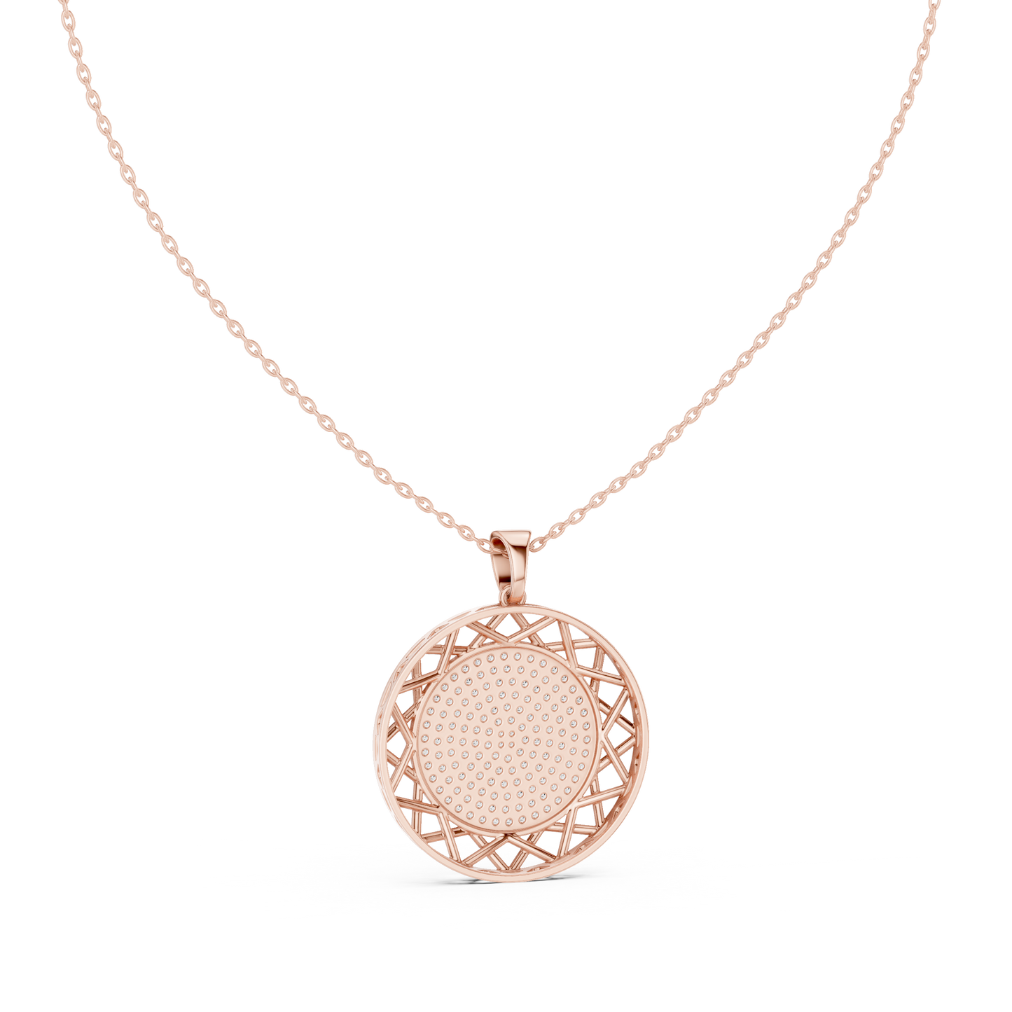 Round Geometric Lattice Medallion Pendant Necklace