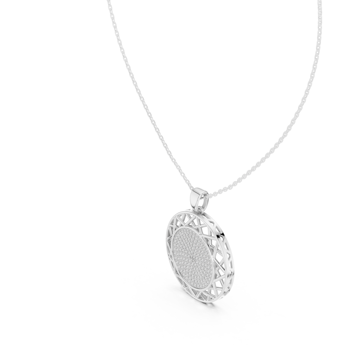 Round Geometric Lattice Medallion Pendant Necklace