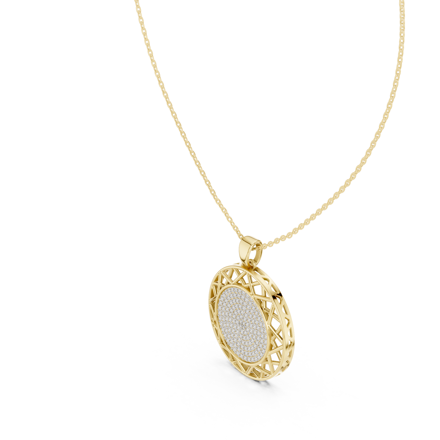 Round Geometric Lattice Medallion Pendant Necklace