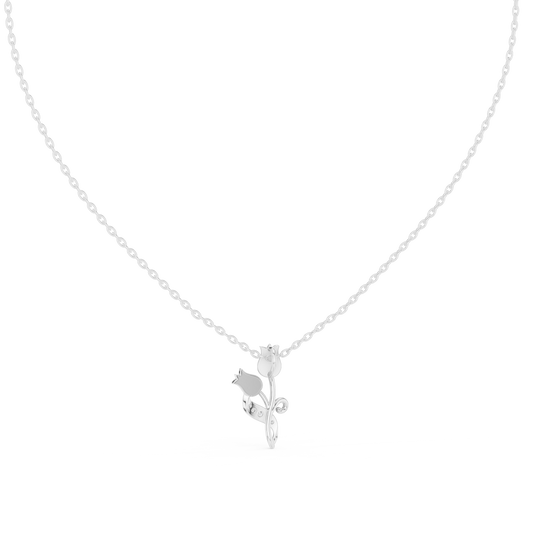 Tulip diamond pendant necklace in white gold

Floral tulip pendant with lab-grown diamonds

Elegant tulip-inspired diamond necklace