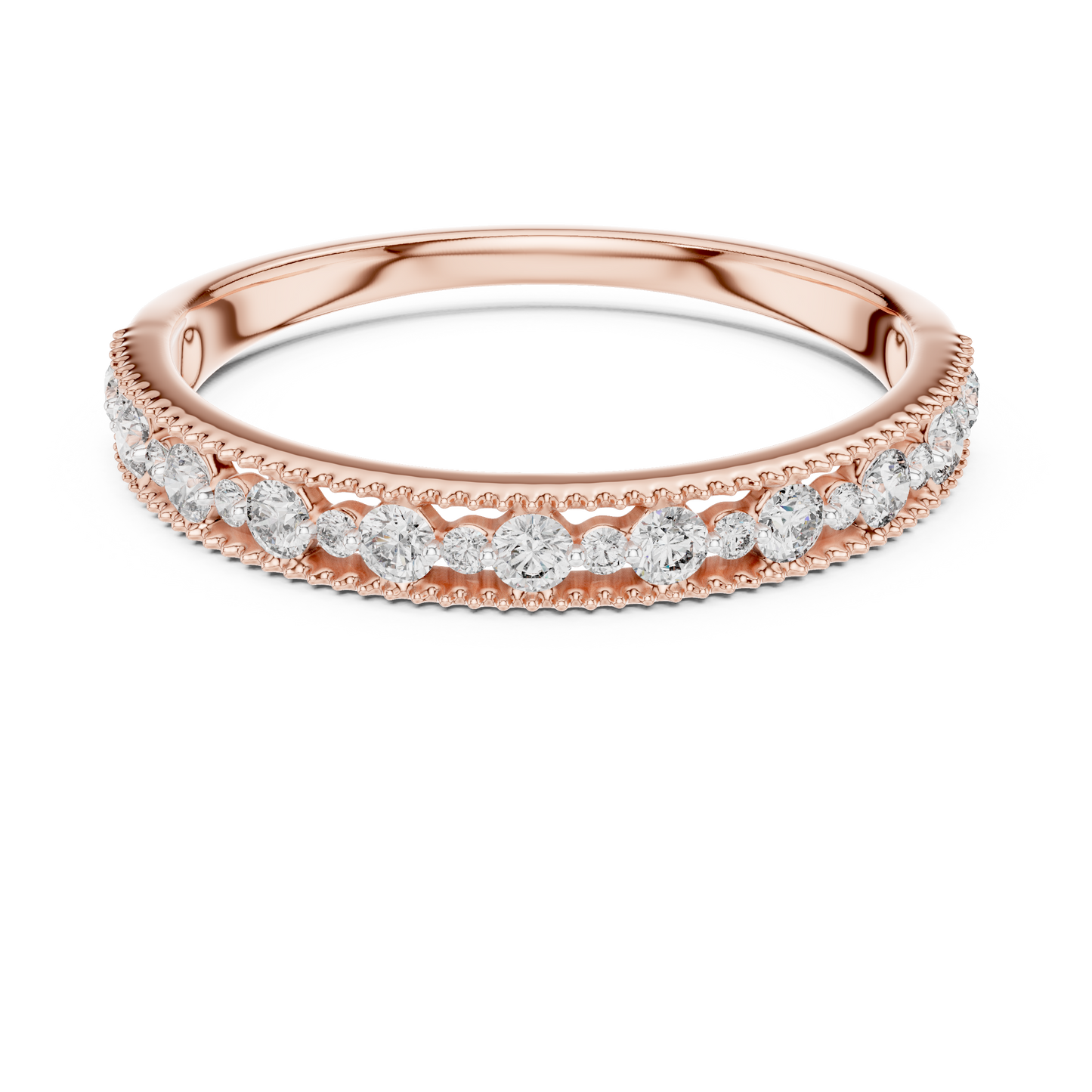 Lab-Grown Diamond Wedding Band | 18 Round Diamonds with Milgrain Detailing