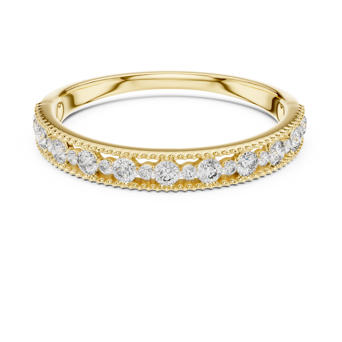 Lab-Grown Diamond Wedding Band | 18 Round Diamonds with Milgrain Detailing