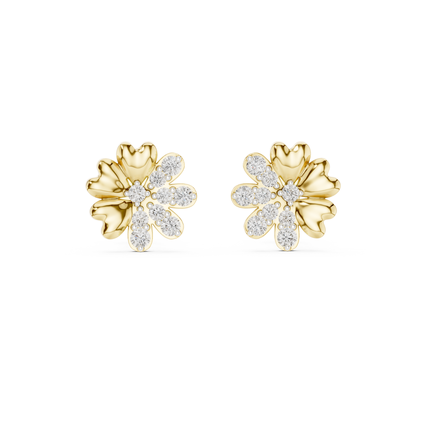 Flower-Shaped Heart Diamond Stud Earrings | Romantic Floral Sparkle