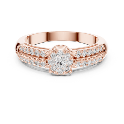 Diamond Cluster Engagement Ring with Pavé Band | Lab-Grown Diamonds