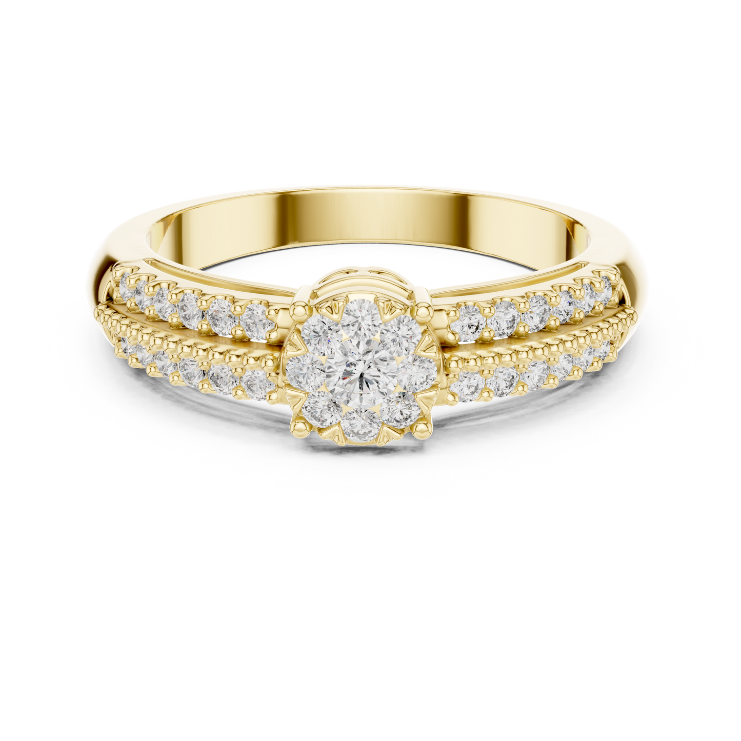 Diamond Cluster Engagement Ring with Pavé Band | Lab-Grown Diamonds