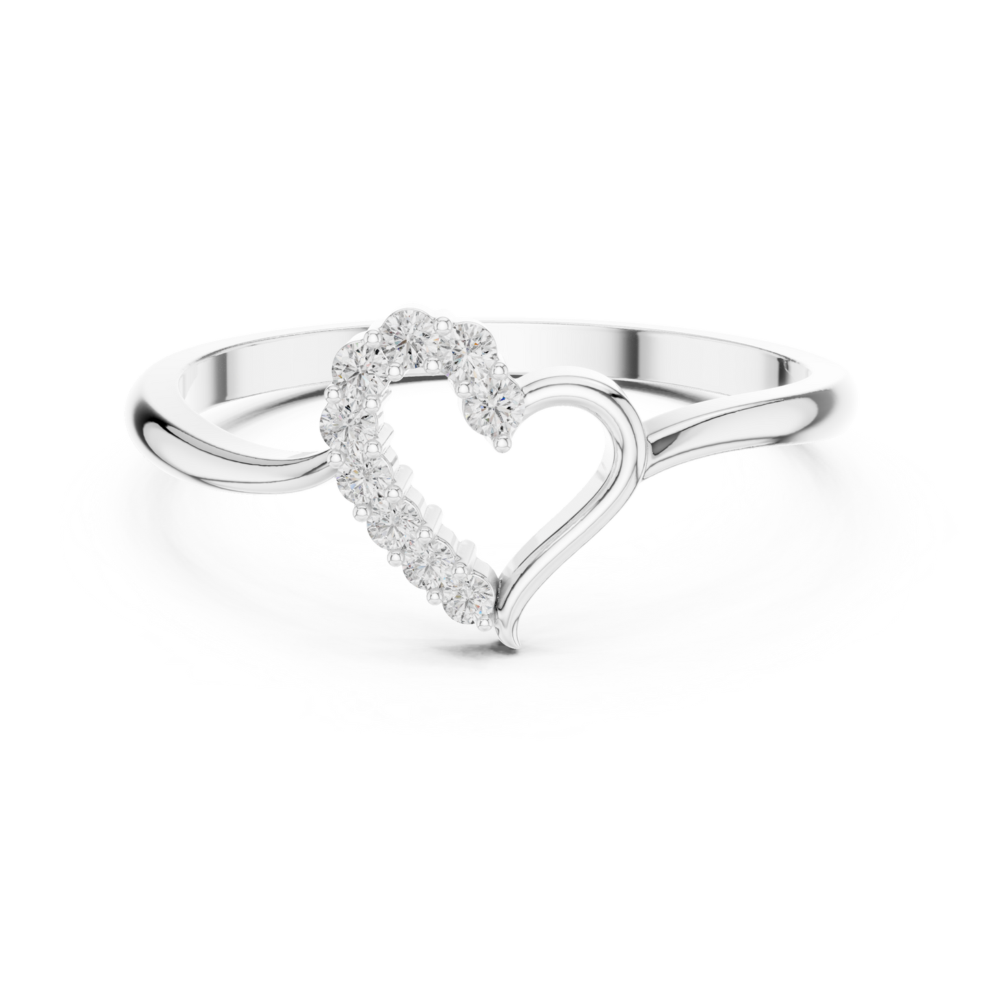 Diamond heart ring featuring a pavé-set heart-shaped design on a polished band