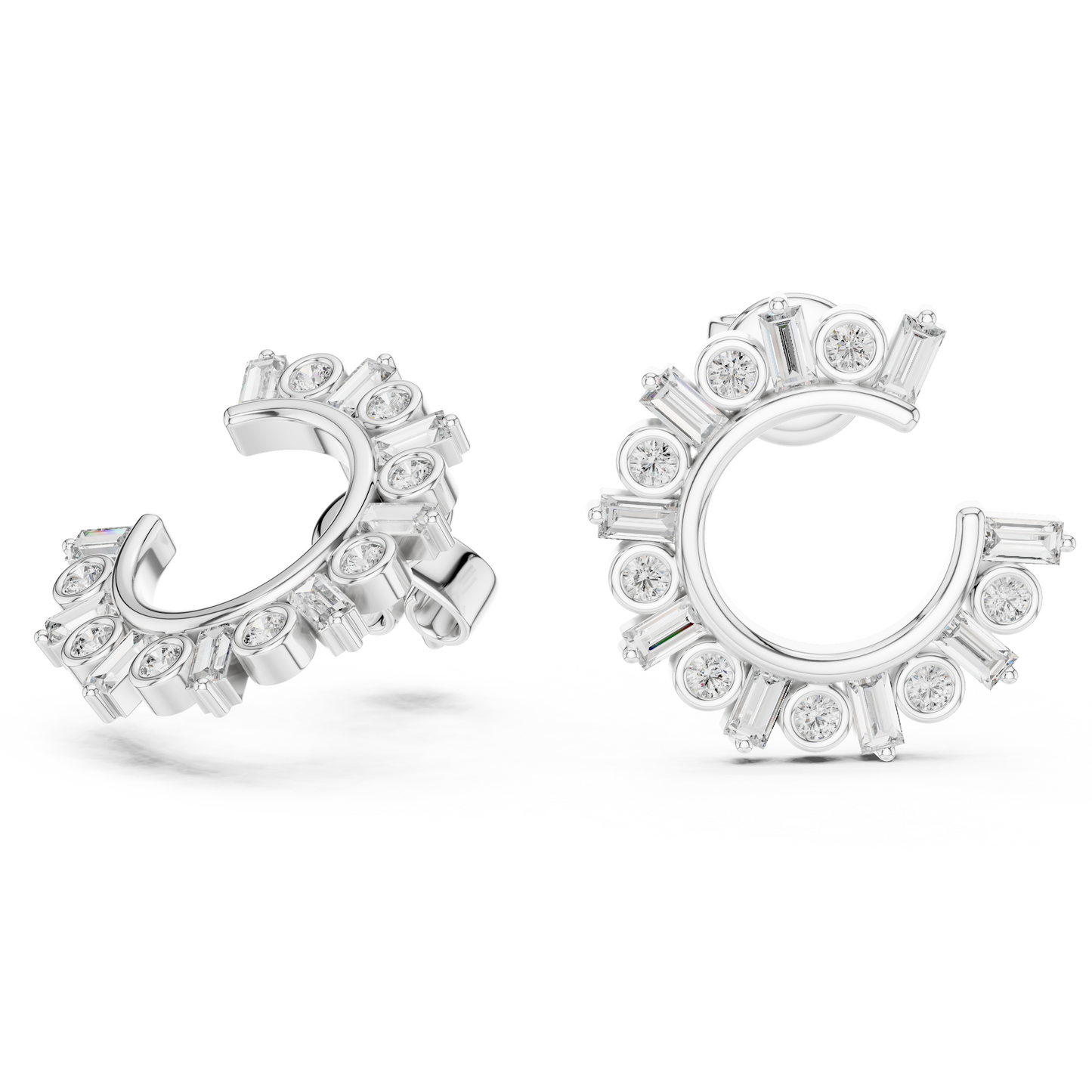 C-Shaped Hoop Earrings with Mixed Fancy-Cut Diamonds | Modern Luxury Hoops