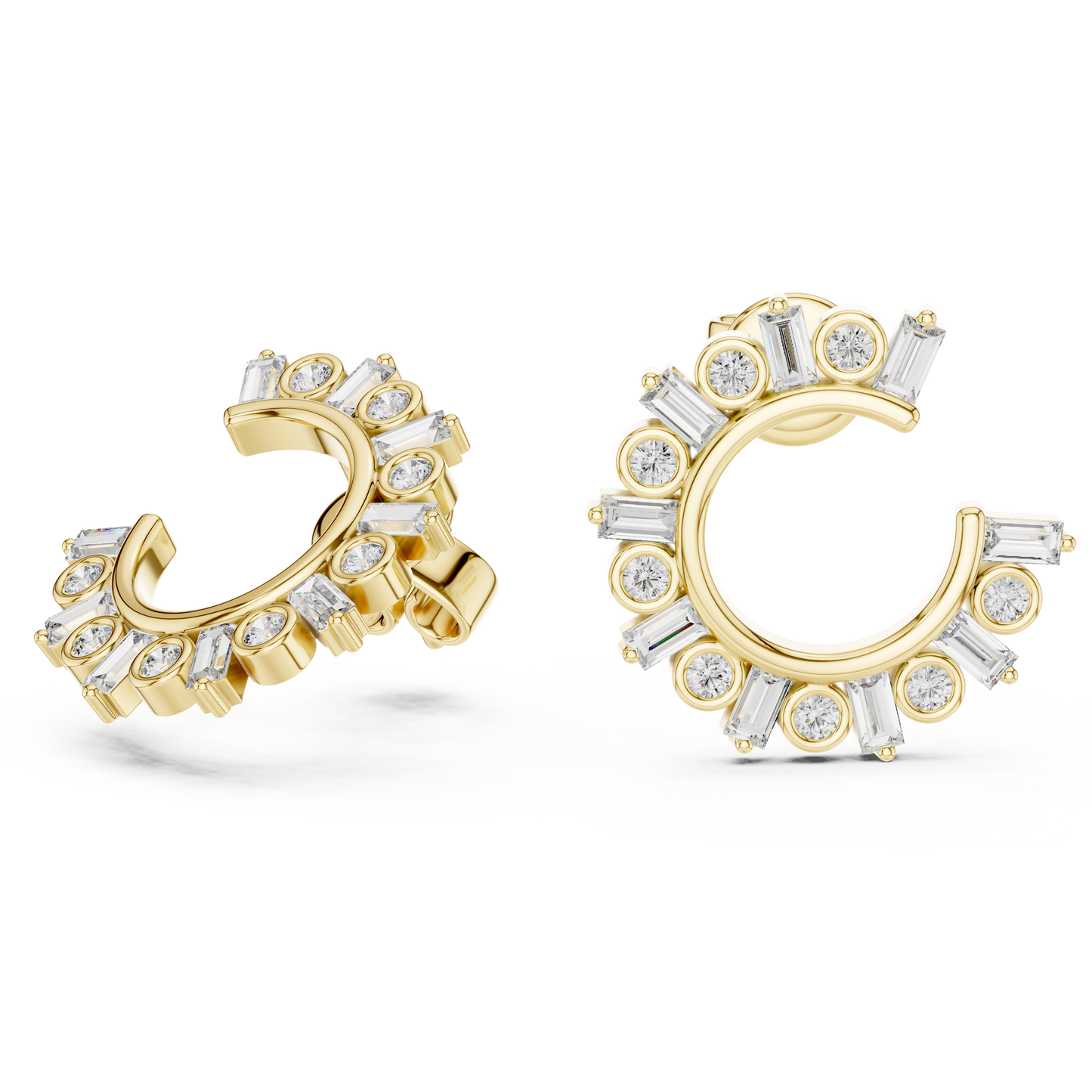 C-Shaped Hoop Earrings with Mixed Fancy-Cut Diamonds | Modern Luxury Hoops
