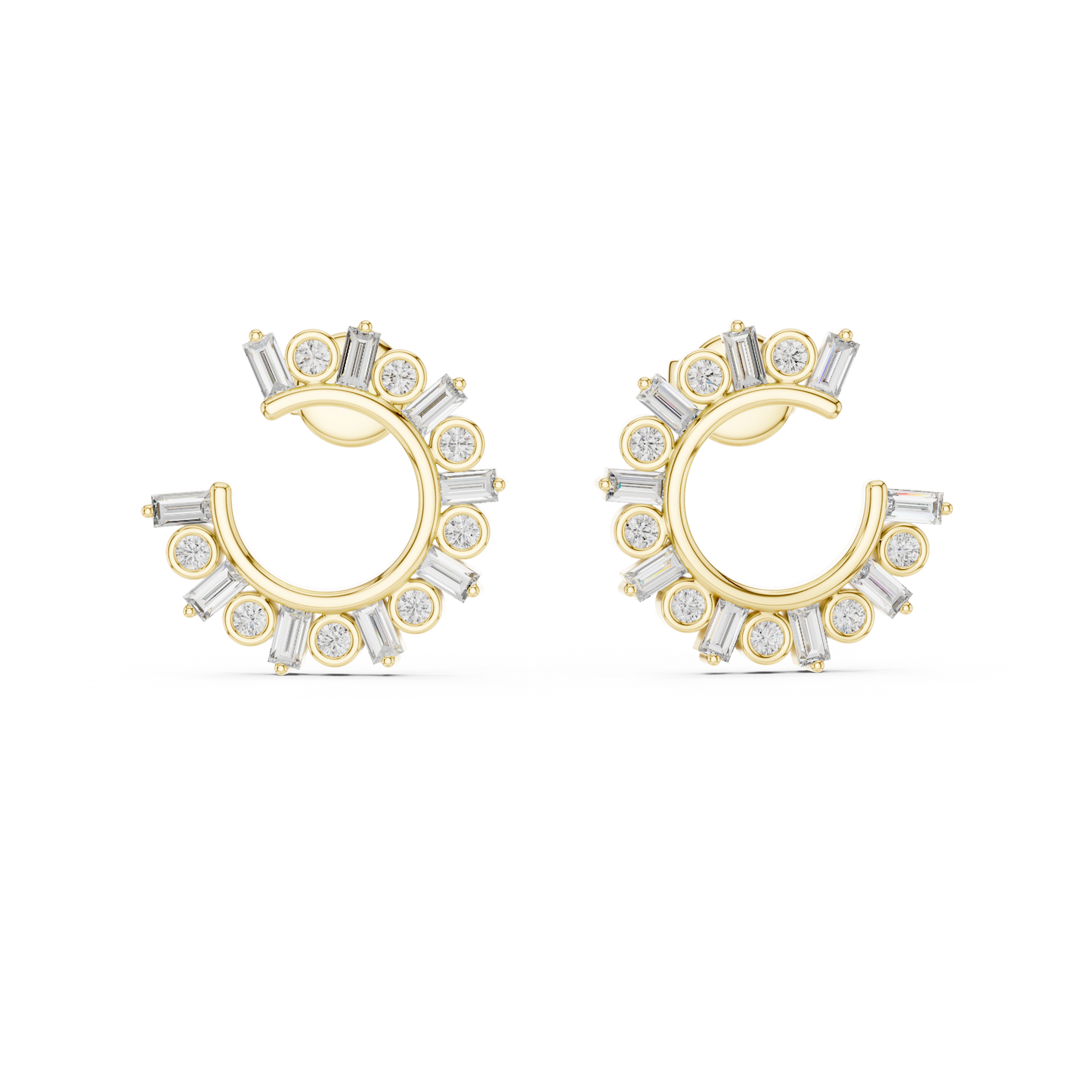 C-Shaped Hoop Earrings with Mixed Fancy-Cut Diamonds | Modern Luxury Hoops