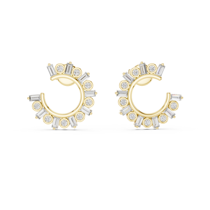 C-Shaped Hoop Earrings with Mixed Fancy-Cut Diamonds | Modern Luxury Hoops
