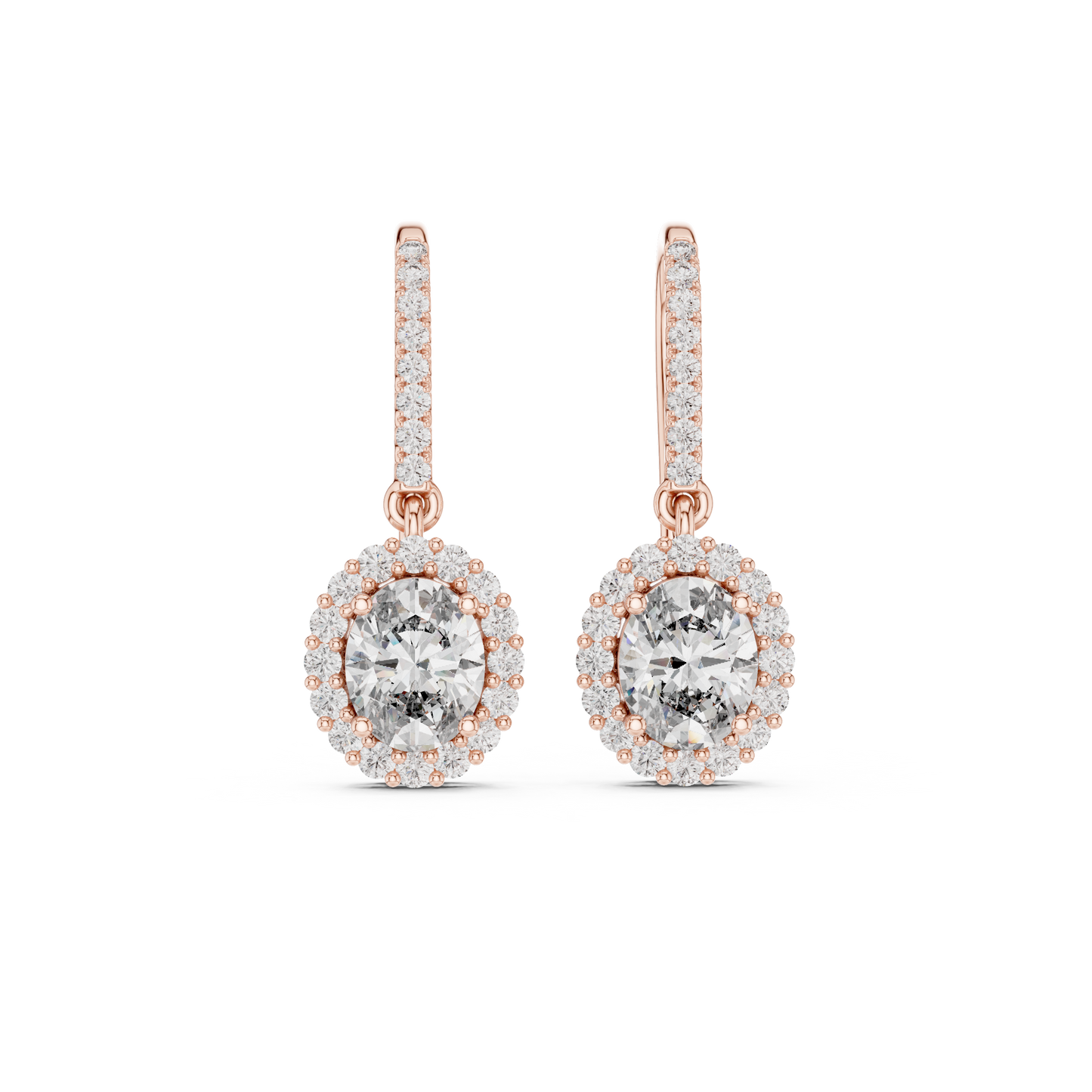 Oval Halo Diamond Dangle Leverback Earrings | Lab-Grown Diamond
