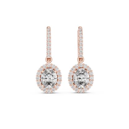 Oval Halo Diamond Dangle Leverback Earrings | Lab-Grown Diamond