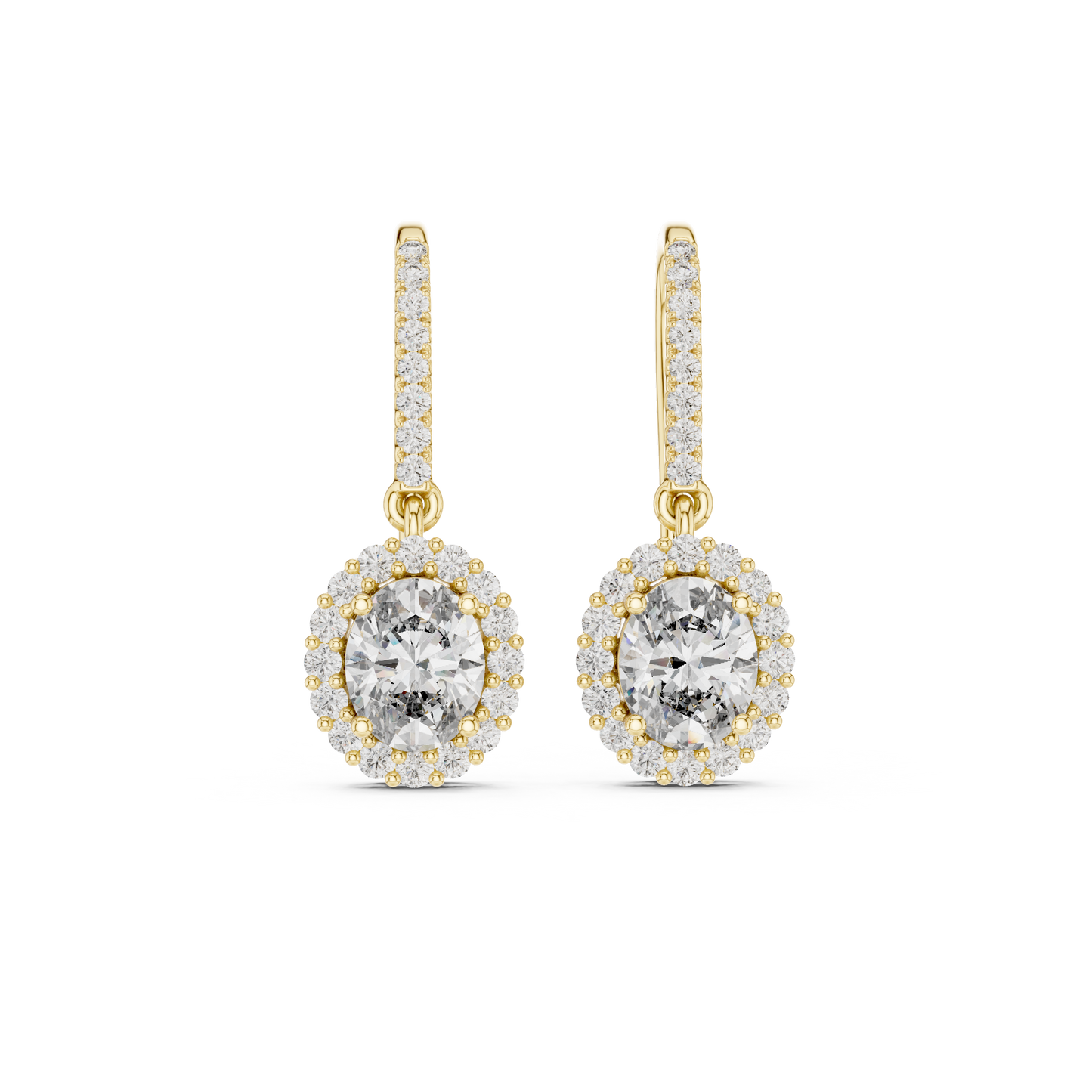Oval Halo Diamond Dangle Leverback Earrings | Lab-Grown Diamond