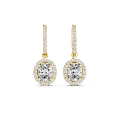 Oval Halo Diamond Dangle Leverback Earrings | Lab-Grown Diamond