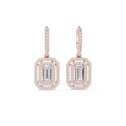 Emerald-Cut Halo Diamond Drop Earrings | Lab-Grown Diamond