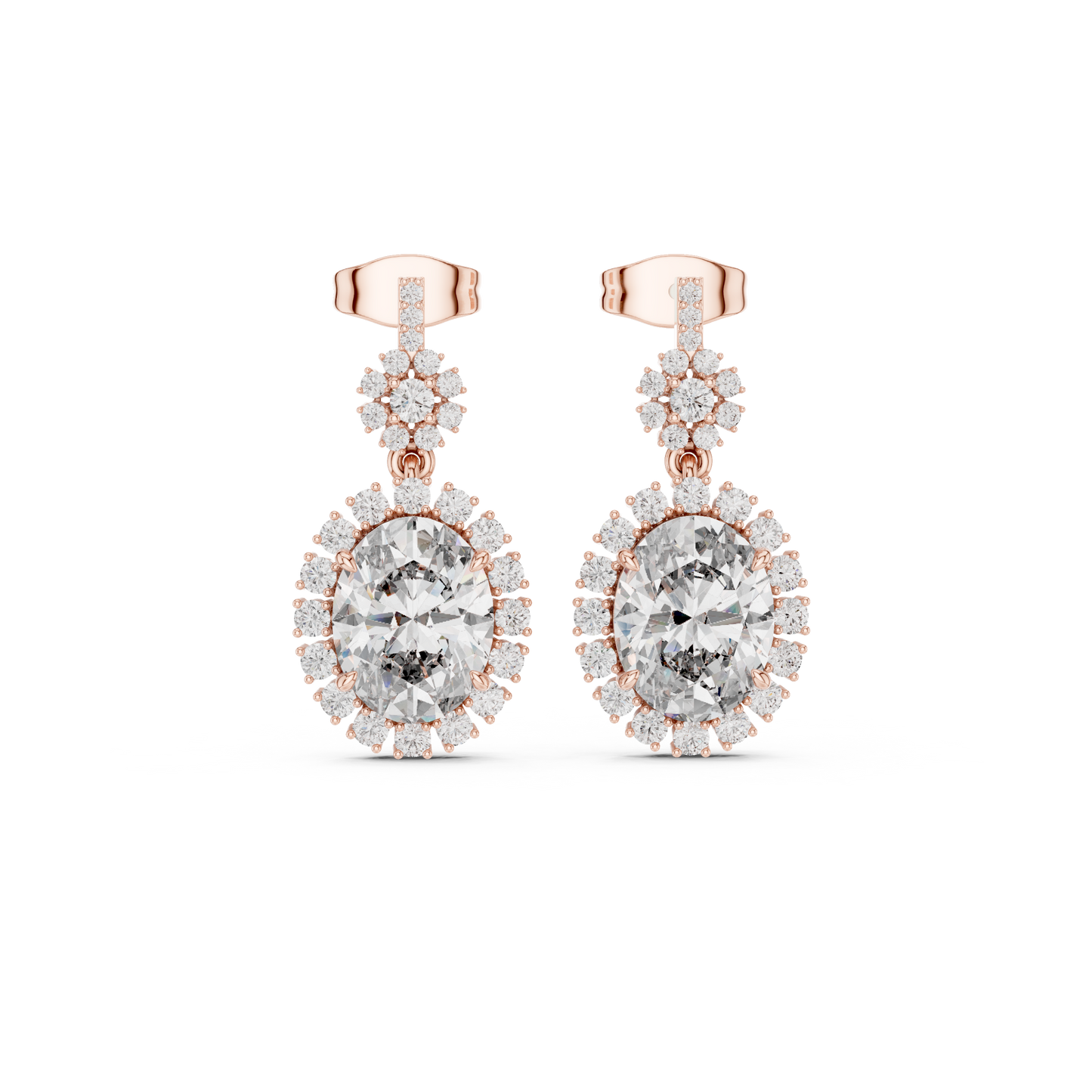 Starburst Halo Oval Diamond Drop Earrings | Lab-Grown Diamond