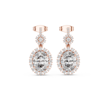 Starburst Halo Oval Diamond Drop Earrings | Lab-Grown Diamond